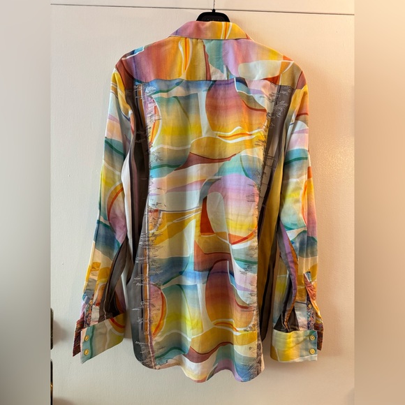ROBERT GRAHAM Size XL Multi Color Abstract Art Print Cotton Long Sleeve Shirt - Picture 4 of 6